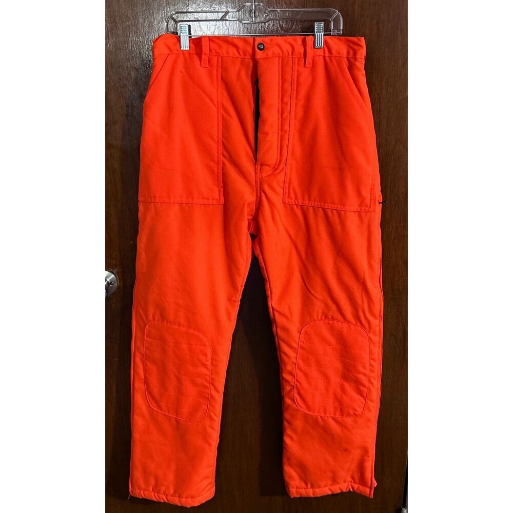 Winchester Vtg Men Sz Medium Neon Orange Double Knee Insulated Hunting Pants Zip